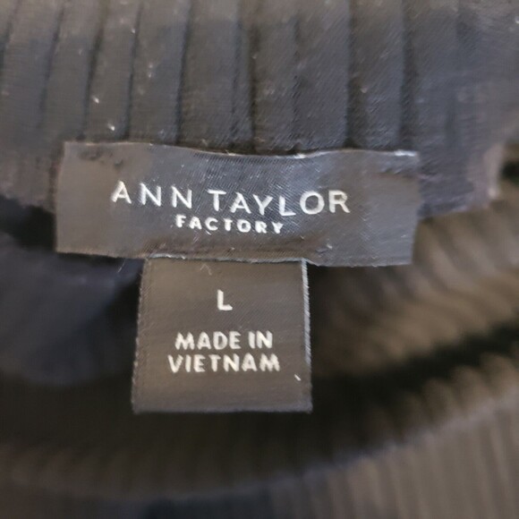 Ann Taylor Factory Large Black Ribbed Turtleneck Knit Top Long-Sleeved Womens - Picture 4 of 8